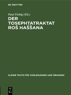 cover image of Der Tosephtatraktat Roš Haššana